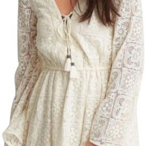 White AEO Bell Sleeve, Lace-Up Dress